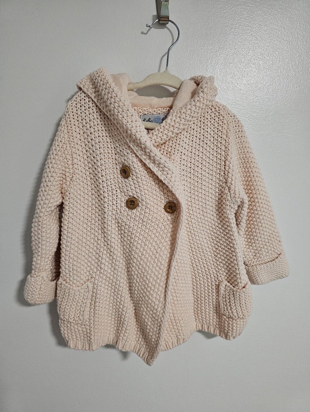 🧸2/20$ Beba Bean Kids Knit Sweater Cardigan Light Peach Pink Size 12-18M Cotton